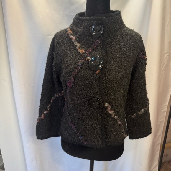 Curio Sweater Womens M Boho Cardigan Embroidered Snap Front Long Sleeve Wool - Picture 1 of 5